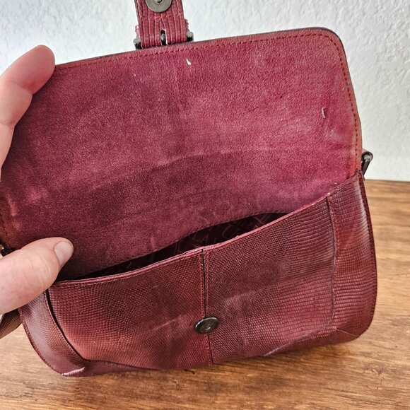 FURLA Vintage 90s Y2K Women's Bag Purse Baguette Faux Lizard Leather Burgundy - Picture 7 of 7